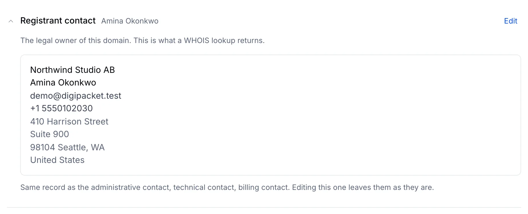 A contact opened for editing