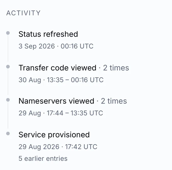 The activity log of a domain