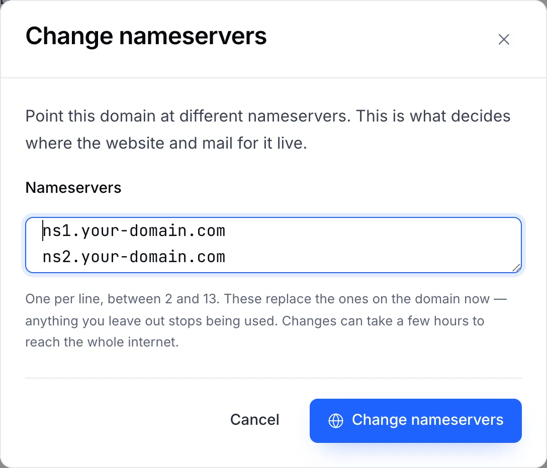 The Change nameservers dialog
