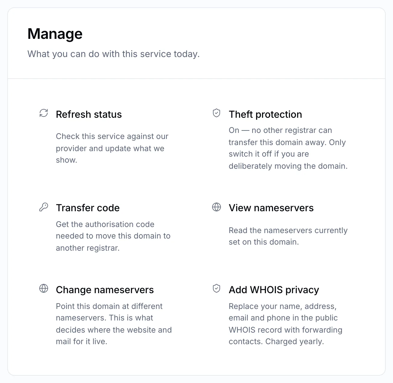 The actions of a domain