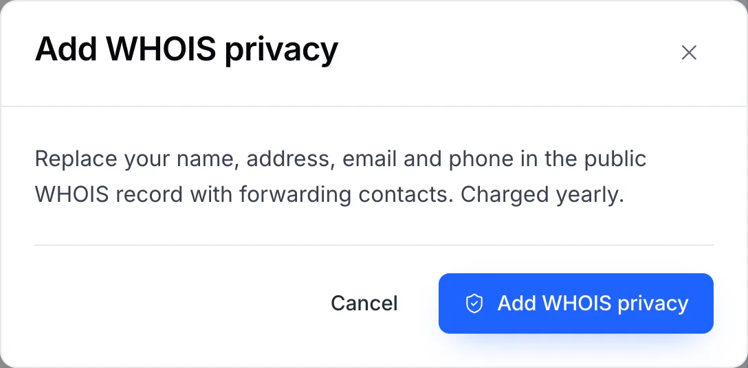 The Add WHOIS privacy dialog