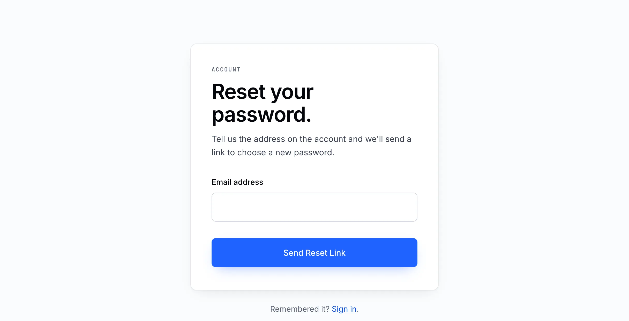 The forgotten password page
