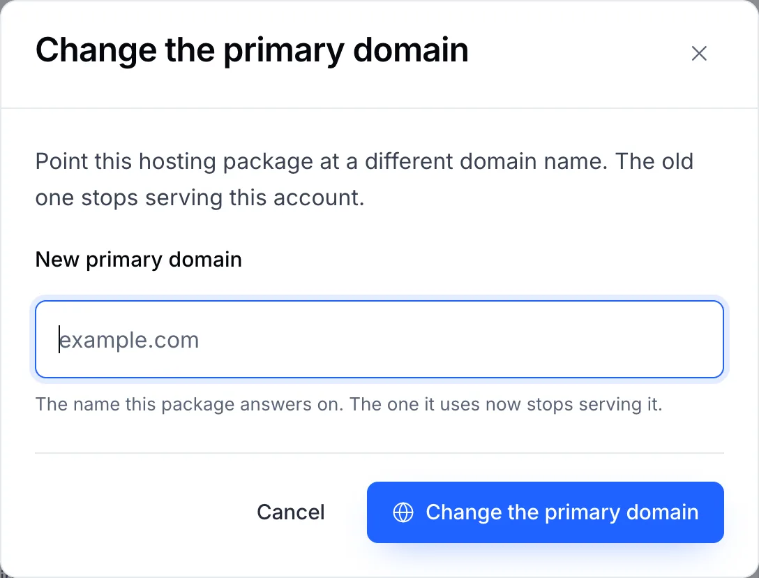 The Change the primary domain dialog