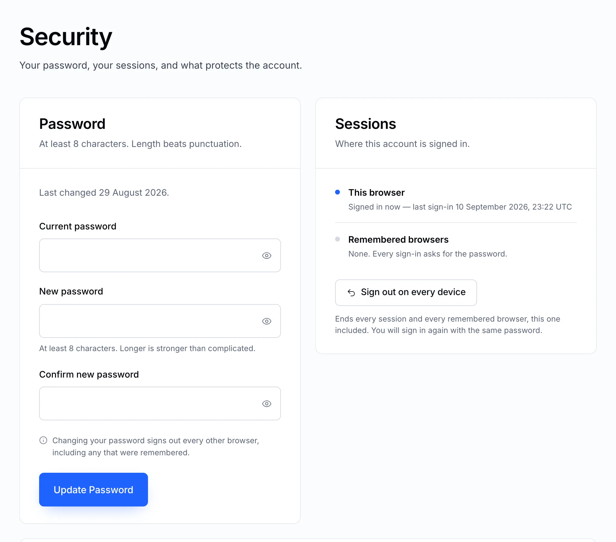 The Security page