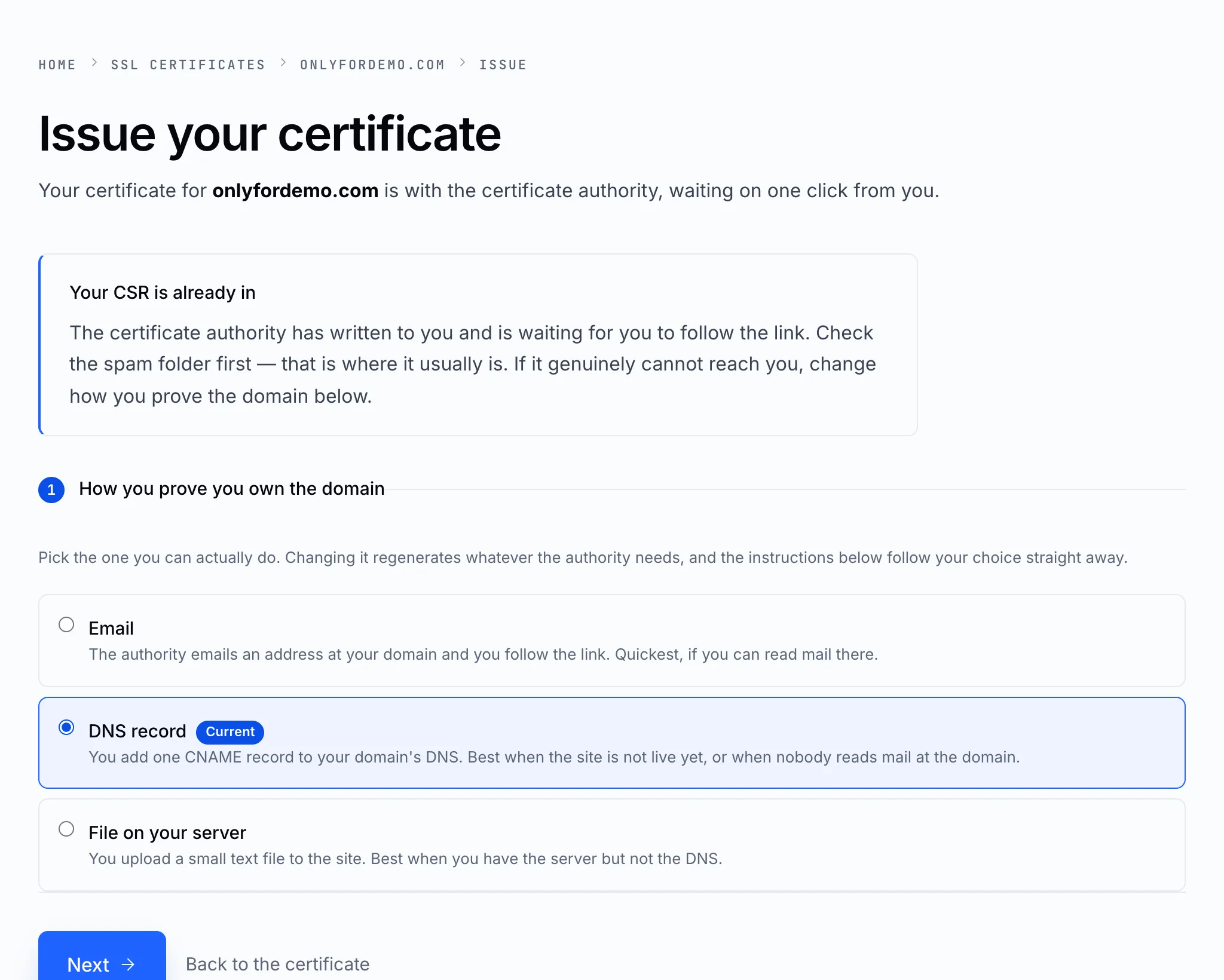 Choosing a verification method