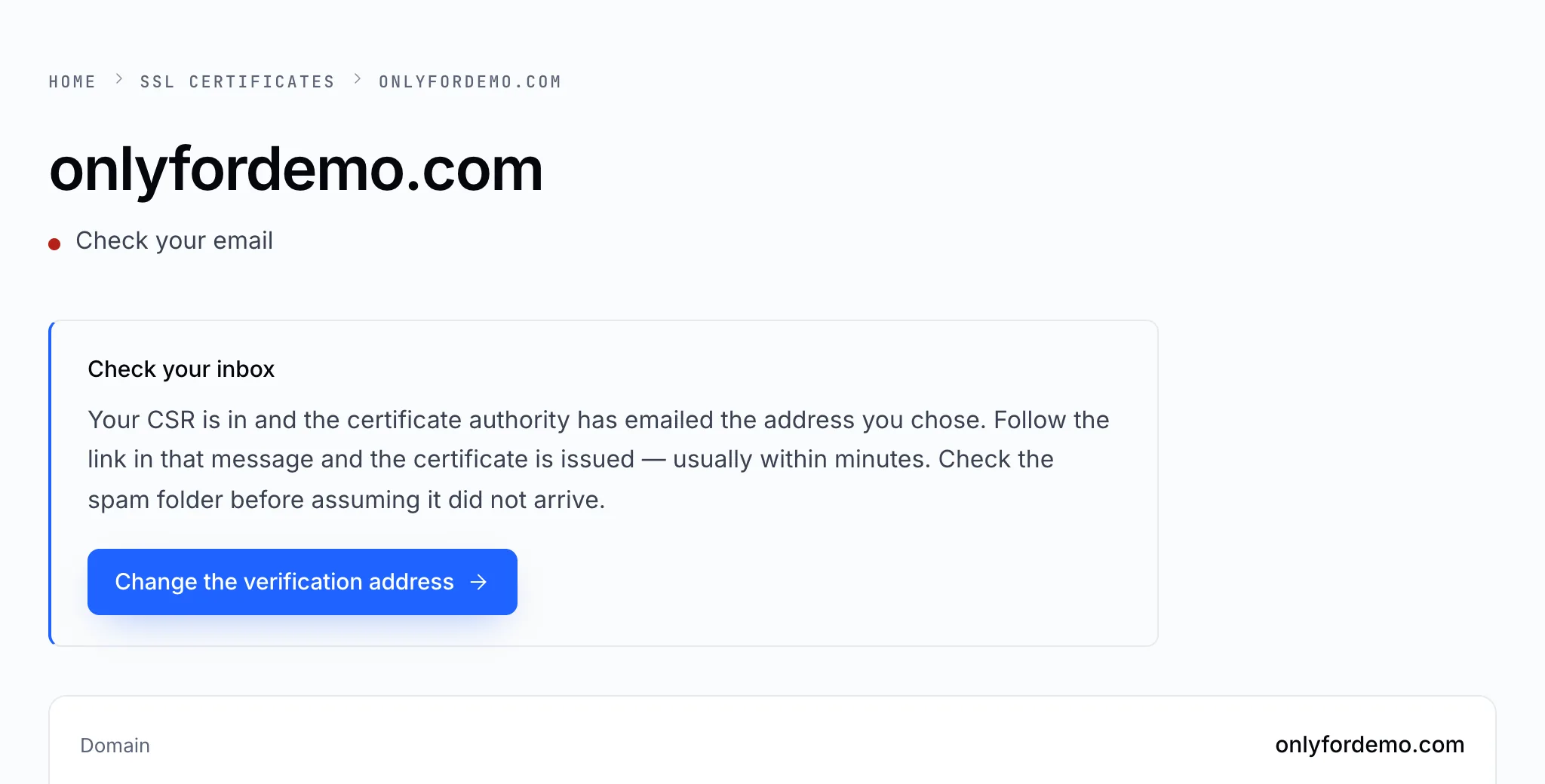 The certificate's status
